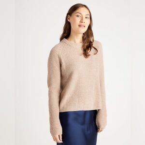 Quince Mongolian Cashmere Fisherman Crewneck Sweater, Oatmeal XS